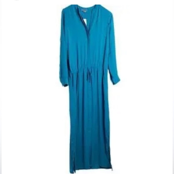 Vince Long Sleeve Maxi Modern Shirt Dress Teal Blue - Picture 12 of 14